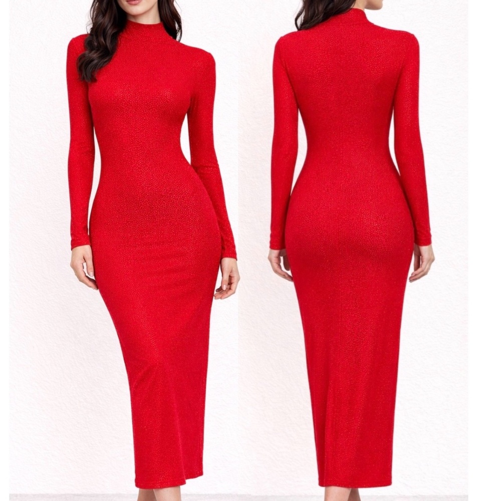Akira Red Rhinestone Long Sleeve Bodycon Midi/Maxi Dress Size S